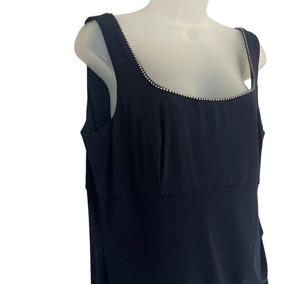Alex Evenings 16 Long Maxi Dress Navy Blue Ruched Sleeveless Embellished Formal - Picture 13 of 15
